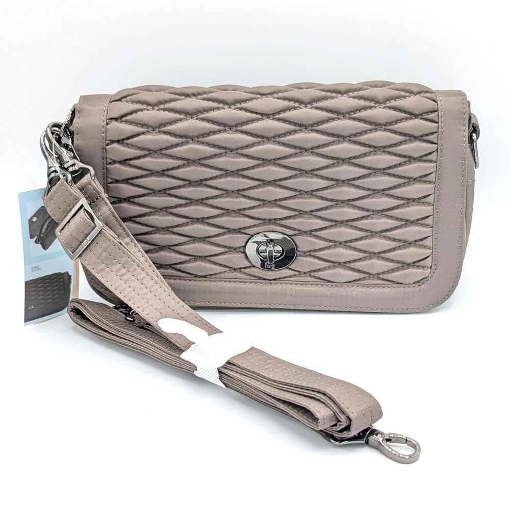 NWT Lug Allegro Clutch Brown Quilted Twist Lock Crossbody Shoulder Bag Purse